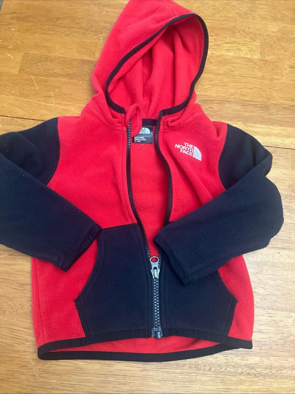 The North Face Kids Red and Black Fleece Hooded Zip Jacket